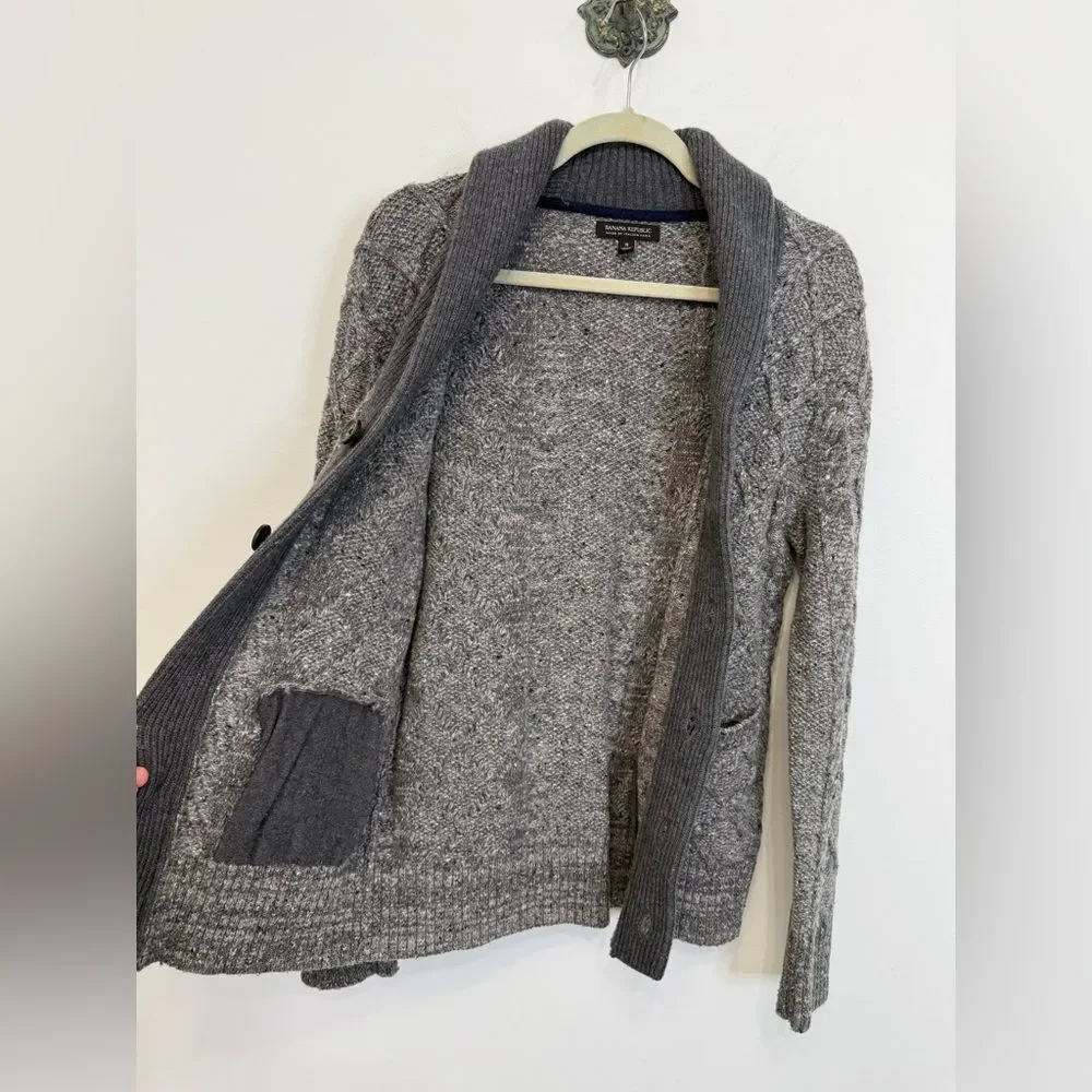 Banana Republic Gray Marled Chunky Cable Knit Cardigan Sweater Men's Small